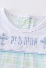 Blue easter plaid he is risen embroidery boy top - ARIA KIDS