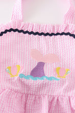 Pink seersucker mermaid embroidery girl swimsuit - ARIA KIDS