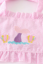 Pink seersucker mermaid embroidery 2pc girl swimsuit - ARIA KIDS