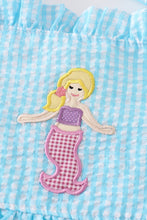 Green seersucker mermaid applique 2pc swimsuit - ARIA KIDS