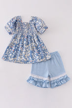 Blue delicate floral smocked girl set - ARIA KIDS