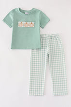 Green gingham pumpkin embroidery boy set - ARIA KIDS