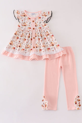 Coral pumpkin print girl set - ARIA KIDS