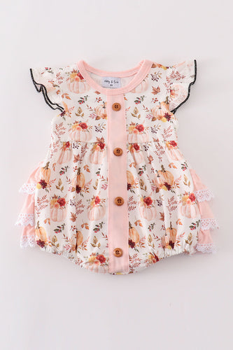 Coral pumpkin print girl bubble - ARIA KIDS