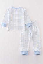 Blue pumpkin embroidery plaid boy set - ARIA KIDS