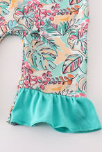 Teal floral print forest animal embroidery girl romper - ARIA KIDS