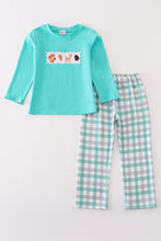 Teal floral print forest animal embroidery boy set - ARIA KIDS