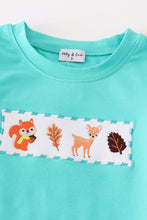 Teal floral print forest animal embroidery boy set - ARIA KIDS