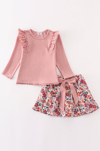 Pink floral ruffle skirt set - ARIA KIDS