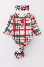 Green plaid hairband baby gown - ARIA KIDS