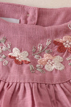 Pink floral embroidery ruffle linen girl bubble - ARIA KIDS