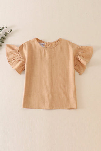 Cream ruffle linen girl top - ARIA KIDS