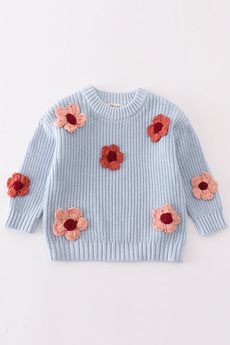 Blue floral hand-embroidery jumper sweater - ARIA KIDS