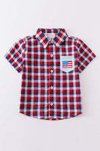 Premium Plaid patriotic flag button down boy shirt
