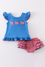 Premium Blue patriotic flag applique baby set - ARIA KIDS