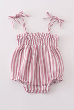 Premium Pink muslin stripe smocked girl bubble - ARIA KIDS