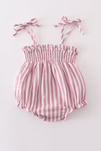 Premium Pink muslin stripe smocked girl bubble - ARIA KIDS