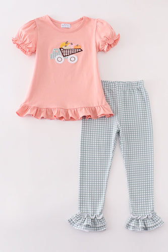 Coral truck pumpkin embroidery girl set - ARIA KIDS