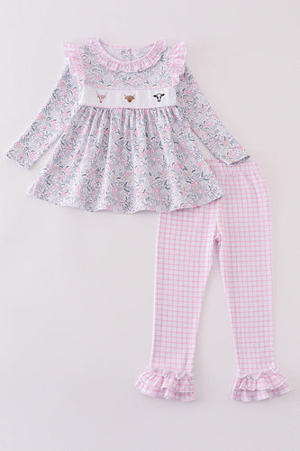 Premium Floral print cow embroidery girl set - ARIA KIDS