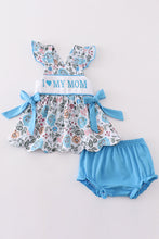 Premium blue floral I love mom embroidery bloomer set - ARIA KIDS