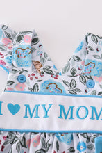 Premium blue floral I love mom embroidery bloomer set - ARIA KIDS