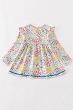 Platinum Blue floral print ruffle girl dress - ARIA KIDS