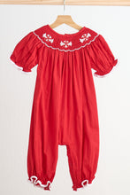 Red candy hand smocked girl romper - ARIA KIDS