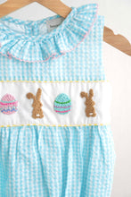 Blue easter bunny egg french knot girl gingham seersucker bubble - ARIA KIDS