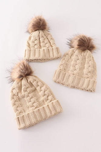 Beige pompom cable beanie - ARIA KIDS