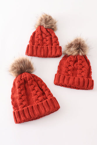 Caramel pompom cable beanie - ARIA KIDS