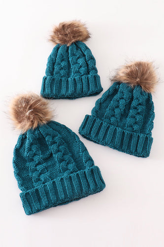 Teal pompom cable beanie - ARIA KIDS