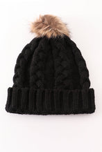 Black pompom cable beanie