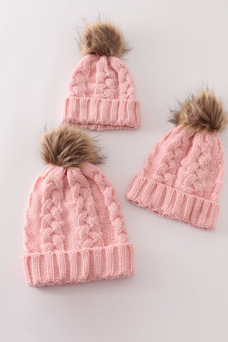 Pink pompom cable beanie - ARIA KIDS