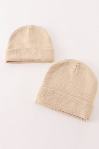 Beige ribbed basic knit beanie - ARIA KIDS