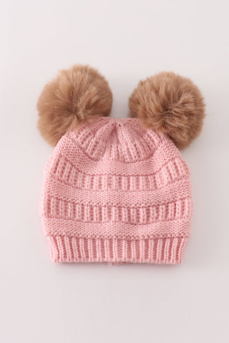 Pink double pompom cable beanie - ARIA KIDS