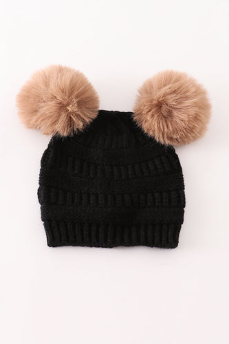 Black double pompom cable beanie - ARIA KIDS