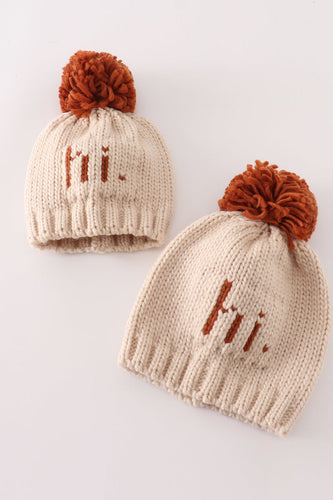 Beige pompom hi cable beanie - ARIA KIDS