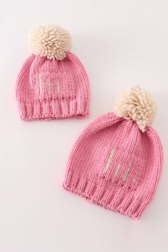 Pink pompom hi cable beanie - ARIA KIDS