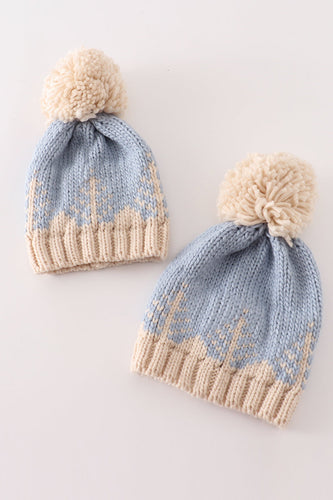 Blue pompom Christmas tree cable beanie - ARIA KIDS