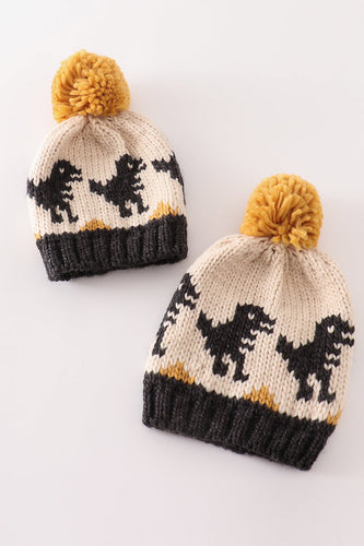 Black pompom dinosaur cable beanie - ARIA KIDS