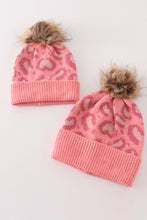 Pink pompom leopard cable beanie - ARIA KIDS