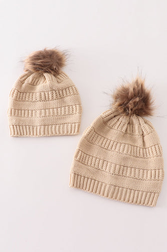 Beige pompom cable beanie - ARIA KIDS