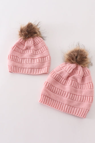 Pink pompom cable beanie - ARIA KIDS