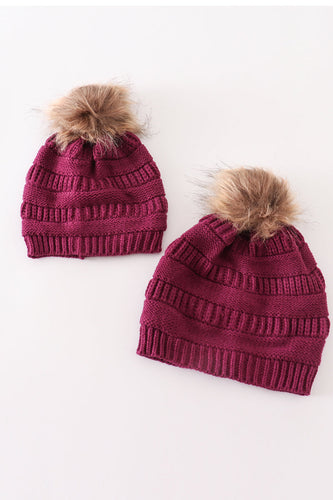 Violet pompom cable beanie - ARIA KIDS