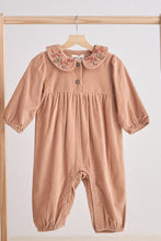 Beige floral embroidery velveteen girl romper - ARIA KIDS