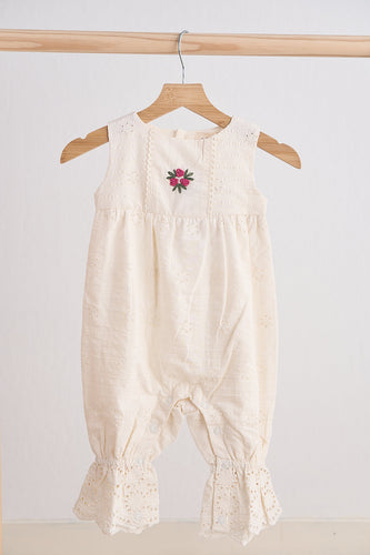 White hand embroidery floral lace jumpsuit