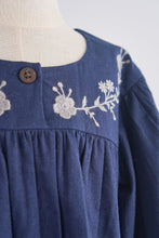 Navy floral embroidery linen girl dress - ARIA KIDS