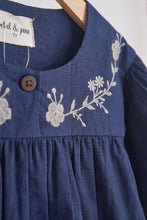 Navy floral embroidery linen girl dress - ARIA KIDS