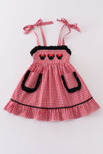 Red gingham woven character embroidery girl dress - ARIA KIDS