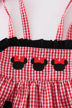 Red gingham woven character embroidery girl dress - ARIA KIDS